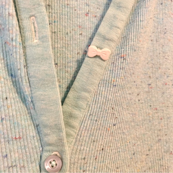 Volcom Cardigan Mint Green Confetti Heathered Bow Button Diagonal Women Sz S - Picture 4 of 7